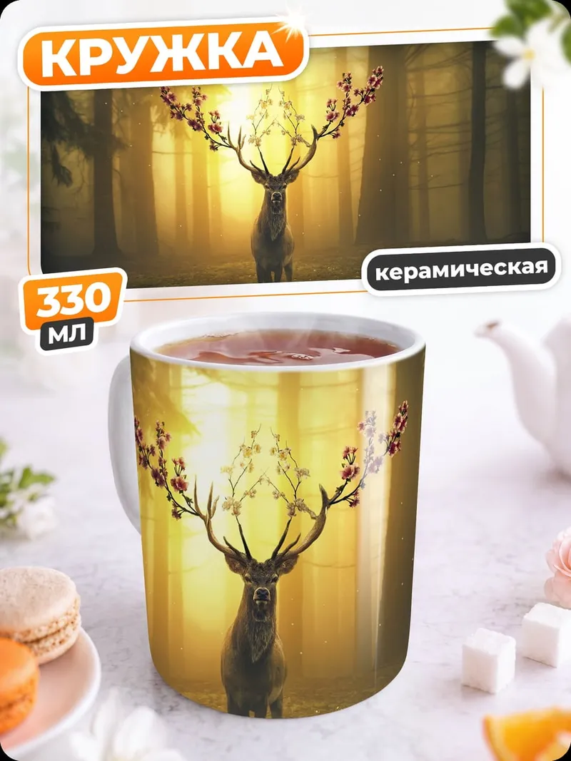 Кружка керамическая Олень с цветами