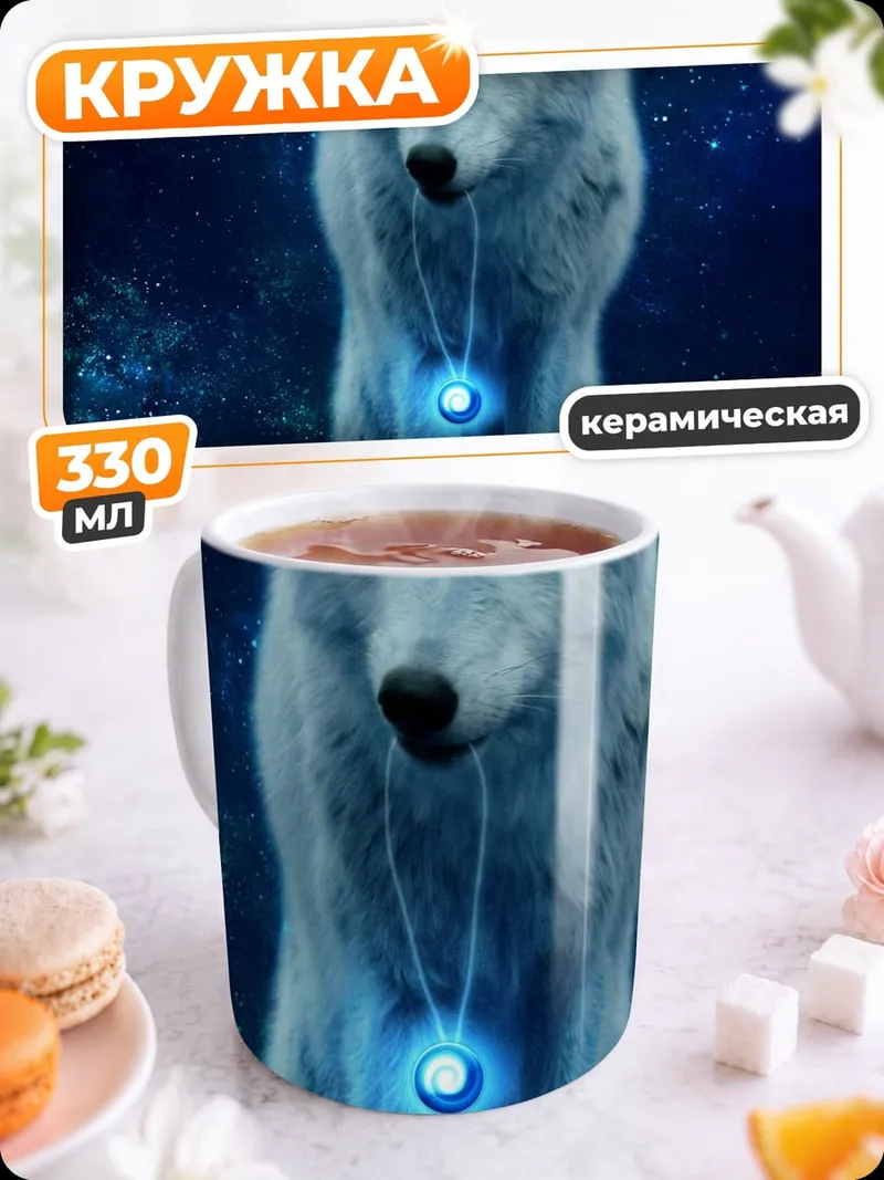 Кружка керамическая Волшебный белый волк