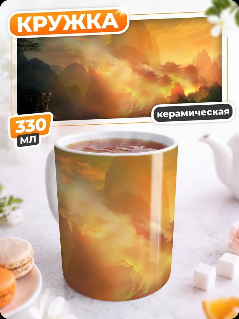 Кружка керамическая Горный пейзаж рассвет