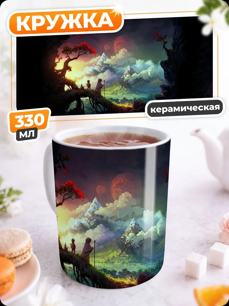 Кружка керамическая волшебный лес туман