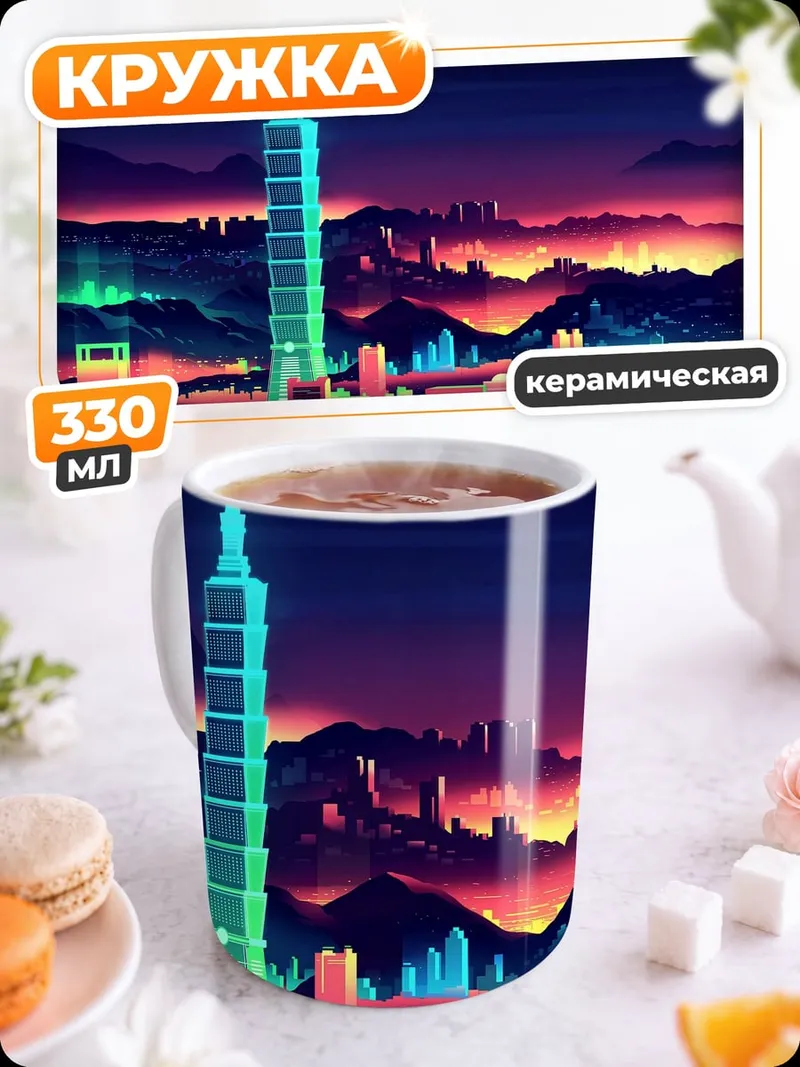 Кружка керамическая Неоновый город ночью