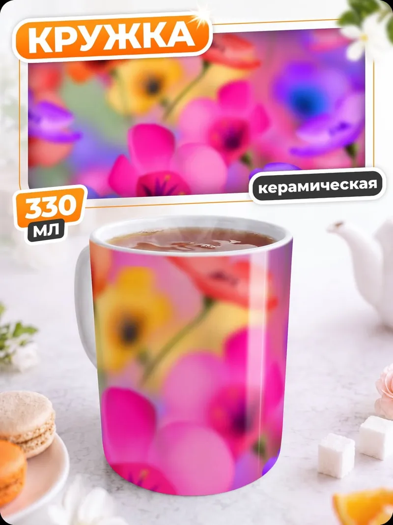 Кружка керамическая Цветочный фон