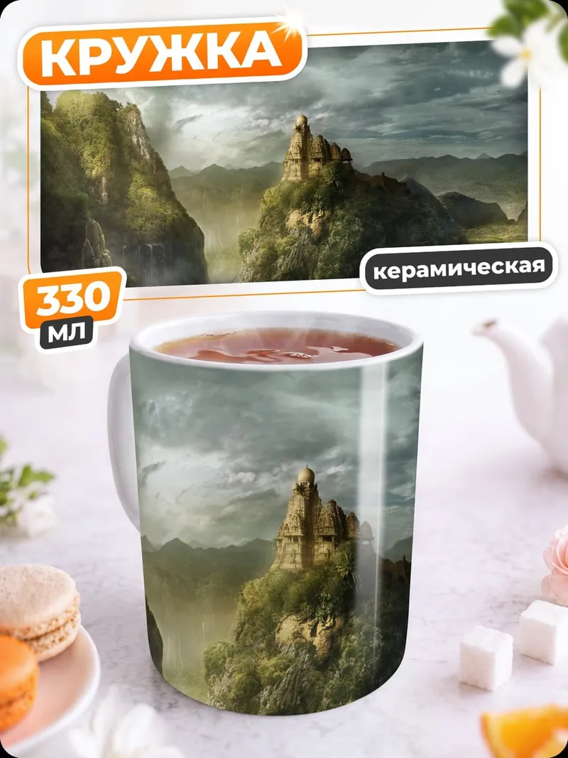 Кружка керамическая туманные горы с замком