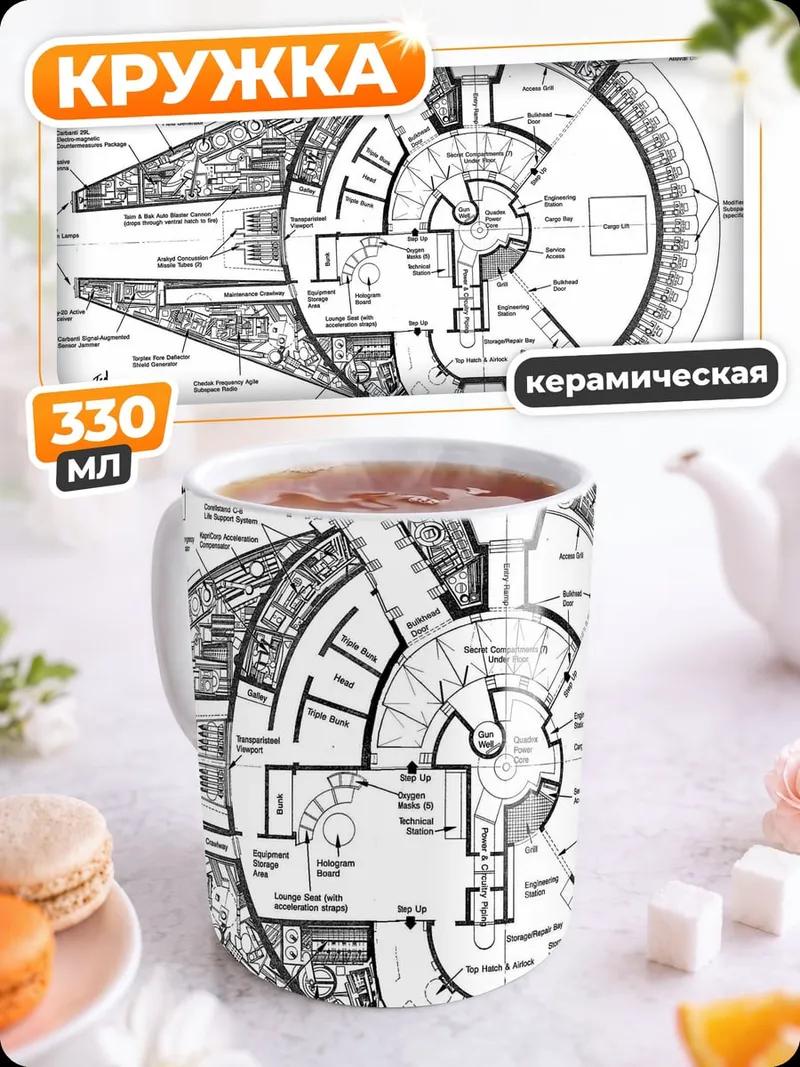 Кружка керамическая чертеж корабля