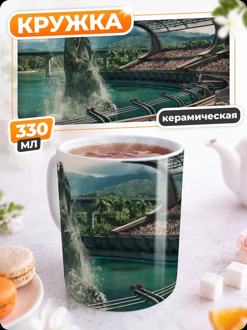 Кружка керамическая динозавр в стадионе