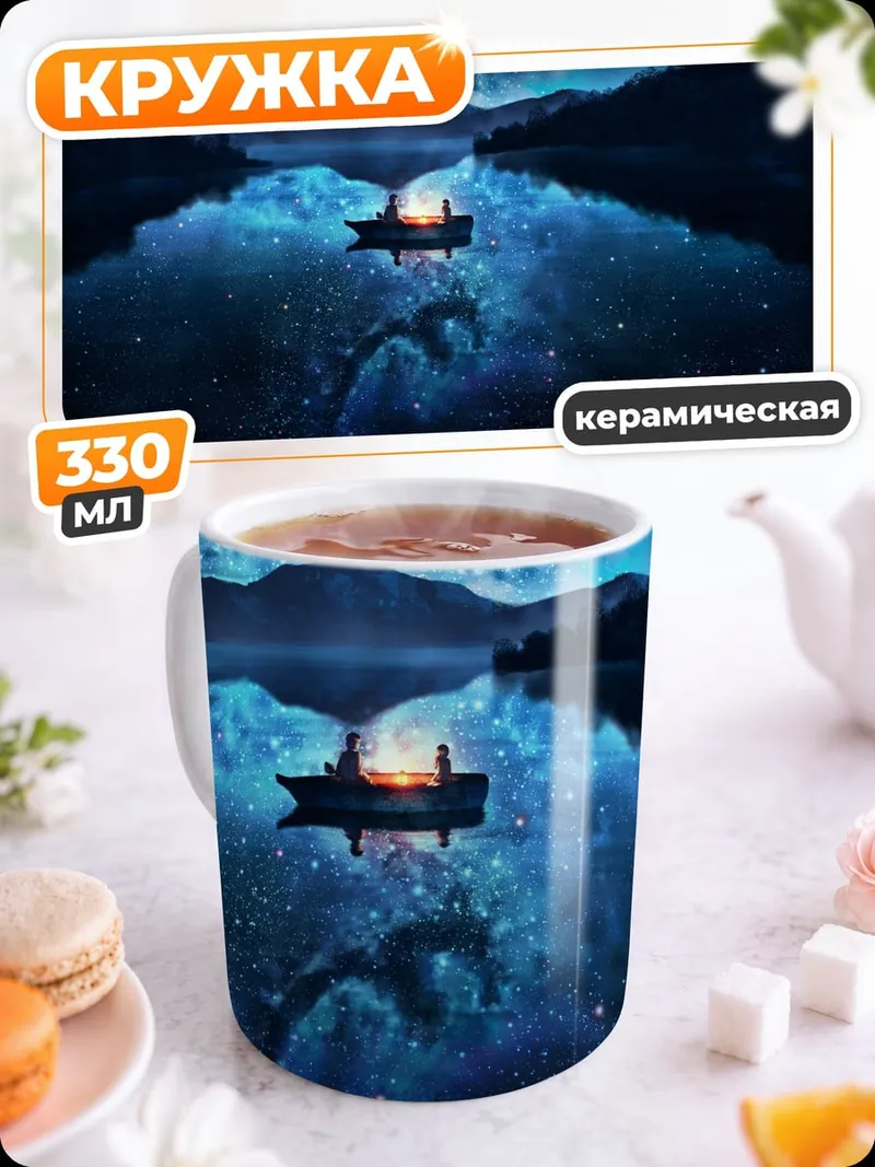Кружка керамическая ночная лодка звёзды