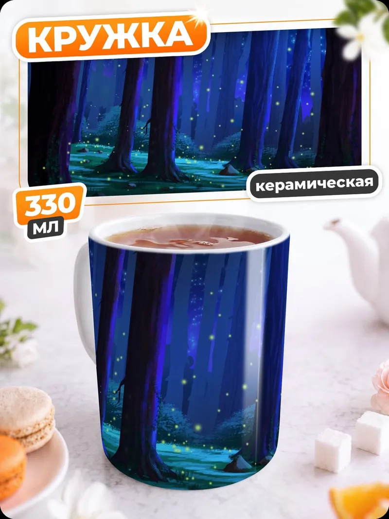 Кружка керамическая волшебный ночной лес