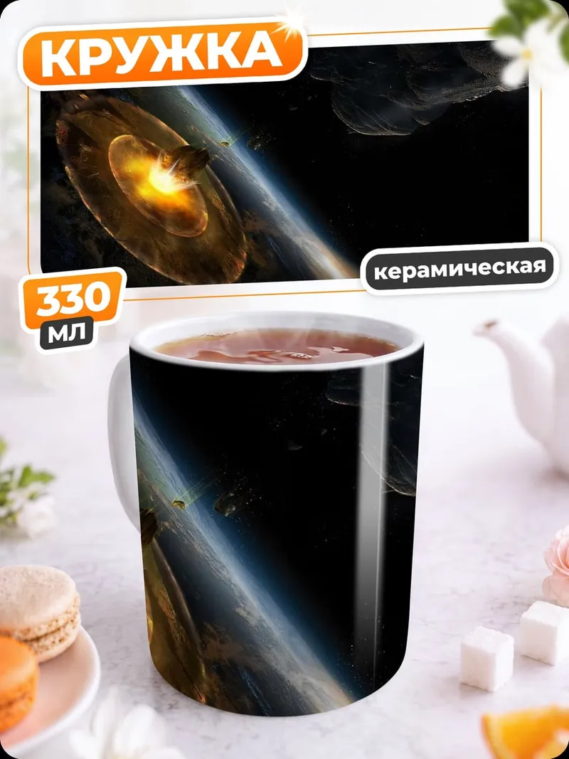 Кружка керамическая космический корабль земля