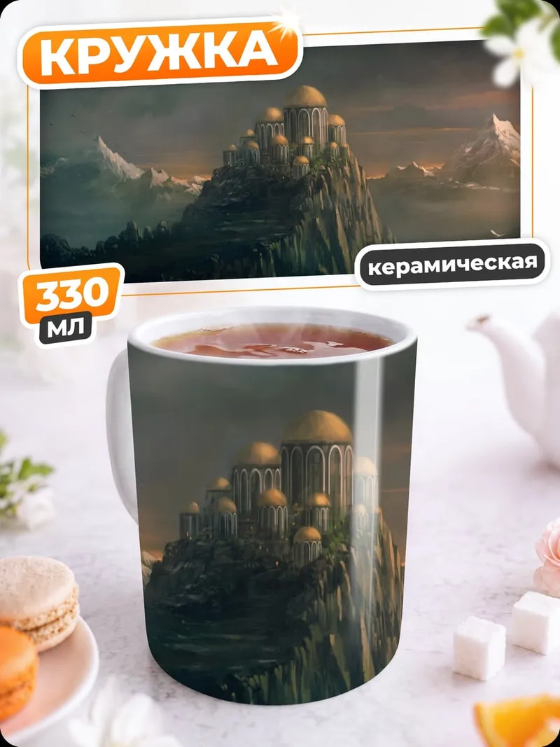 Кружка керамическая замок на горе