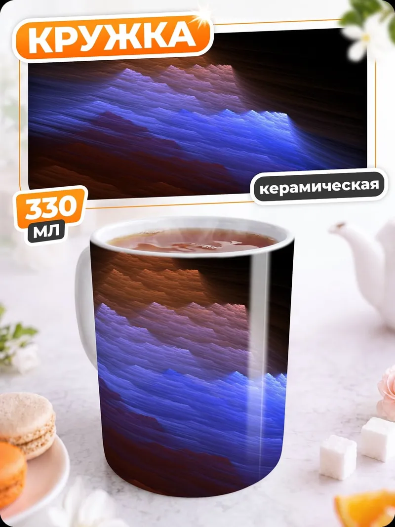 Кружка керамическая Фрактальные горы рассвет