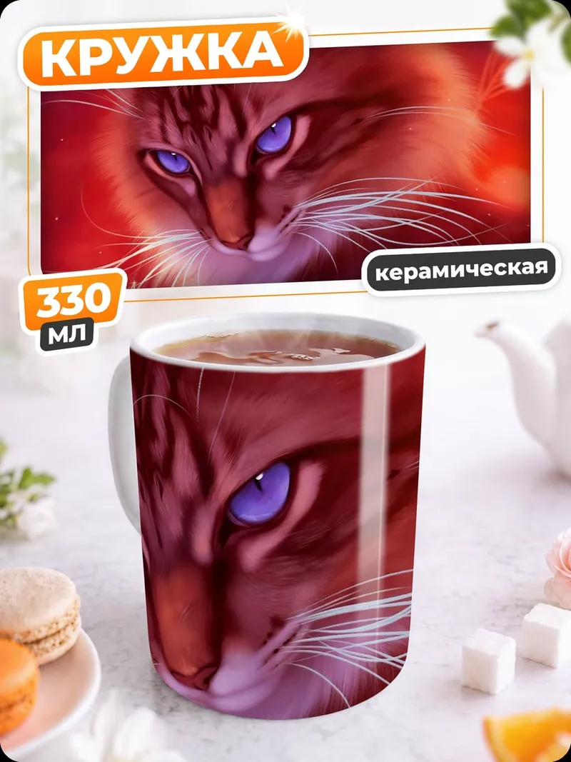 Кружка керамическая кот синие глаза