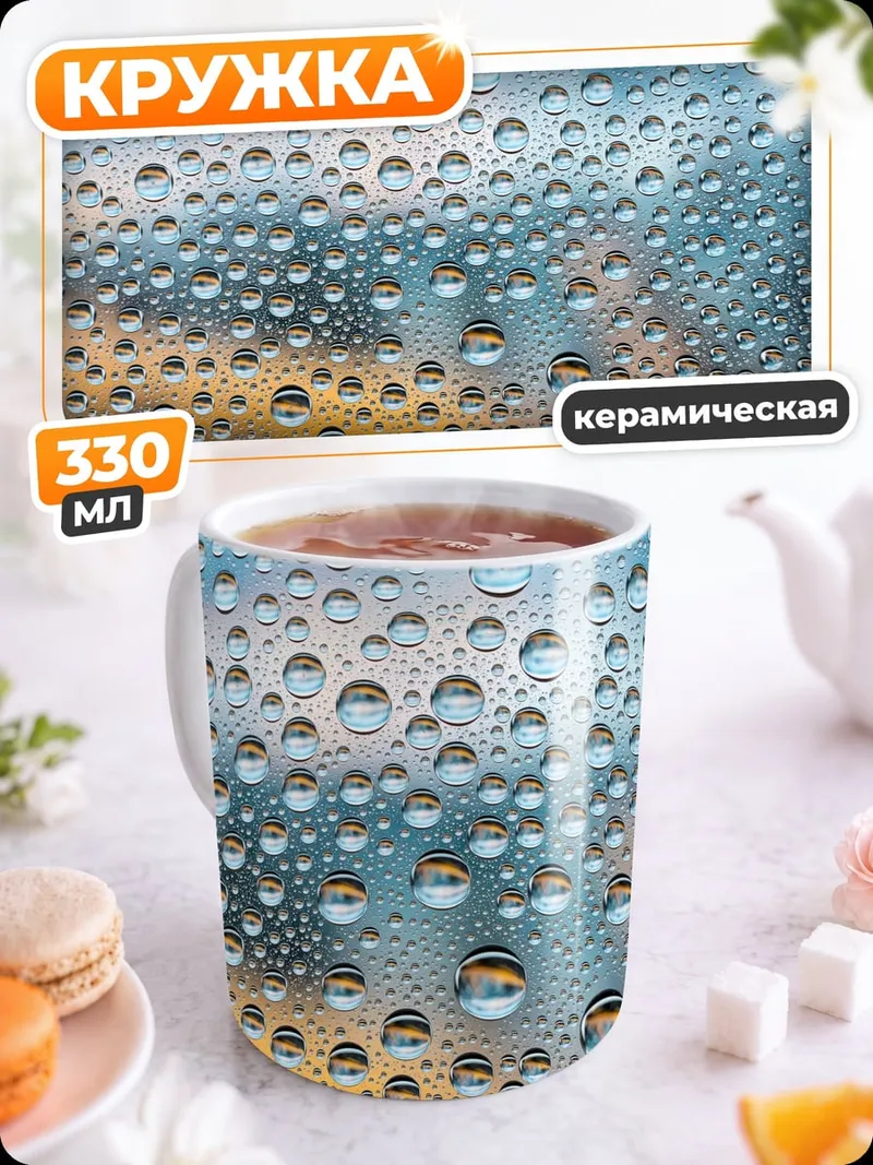 Кружка керамическая Капли на стекле