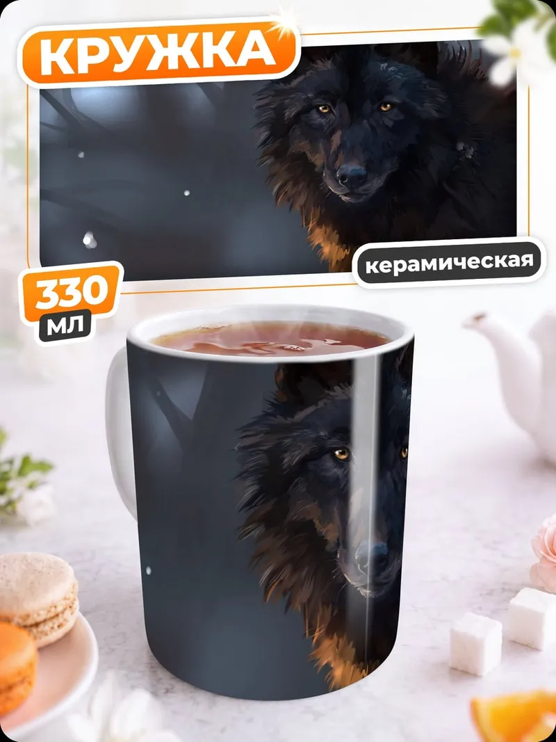 Кружка керамическая Черный волк