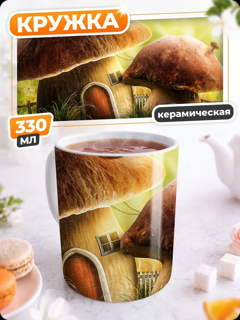 Кружка керамическая Домик из грибов