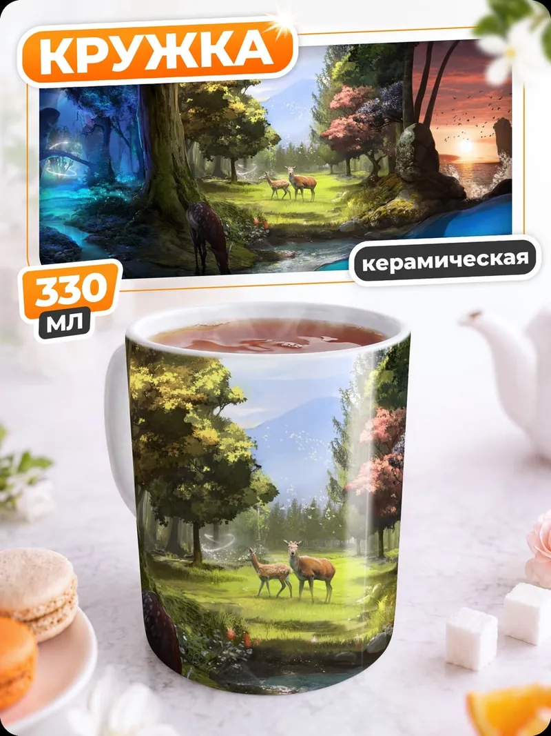 Кружка керамическая лес четырех сезонов