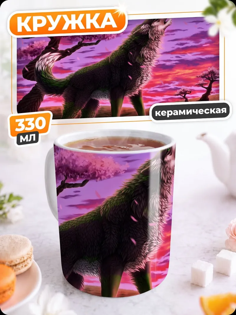 Кружка керамическая Воющий волк