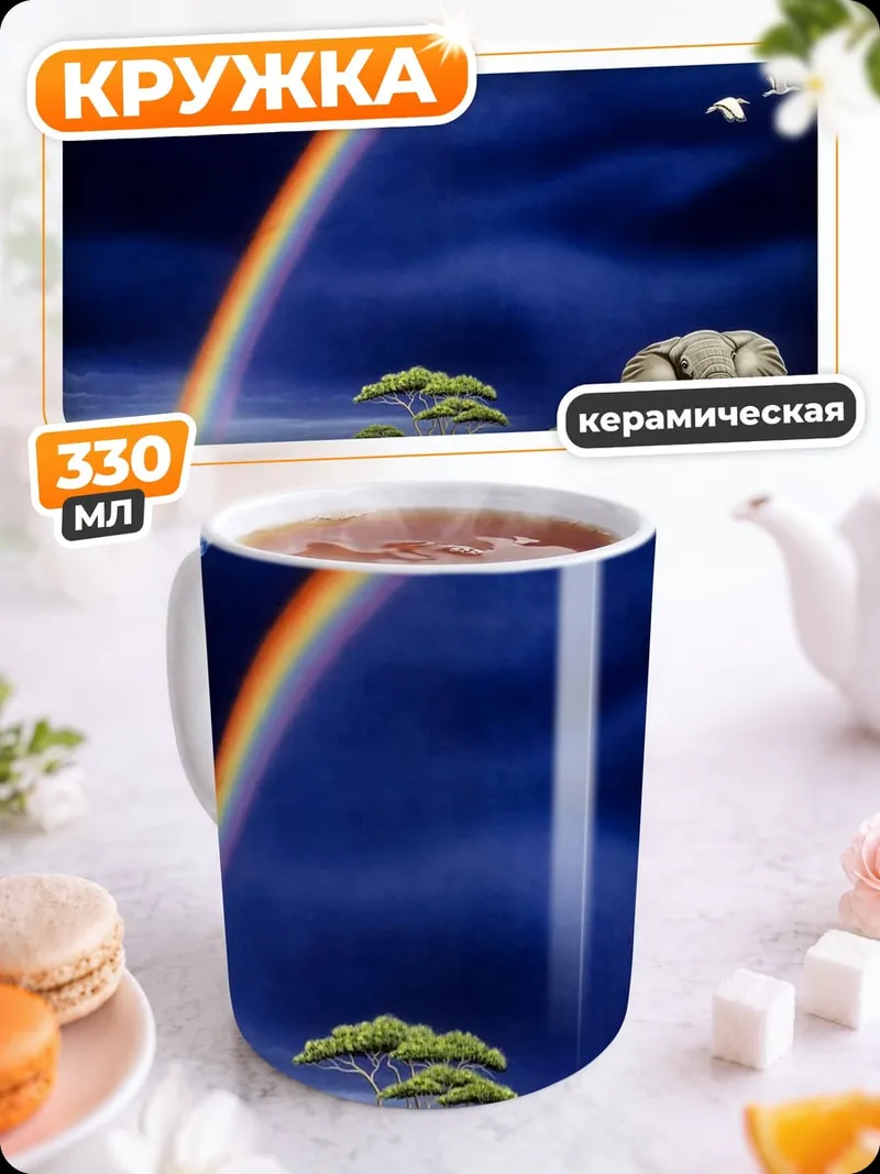 Кружка керамическая слоны под радугой