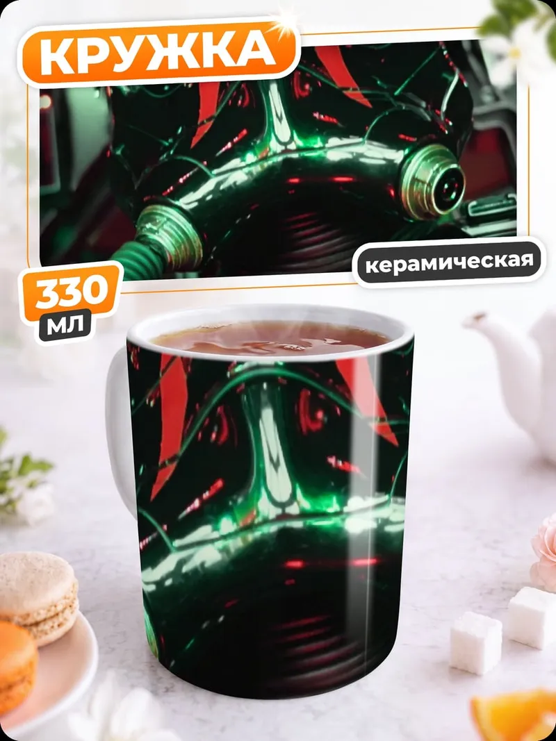 Кружка керамическая Киберпанк шлем бойца