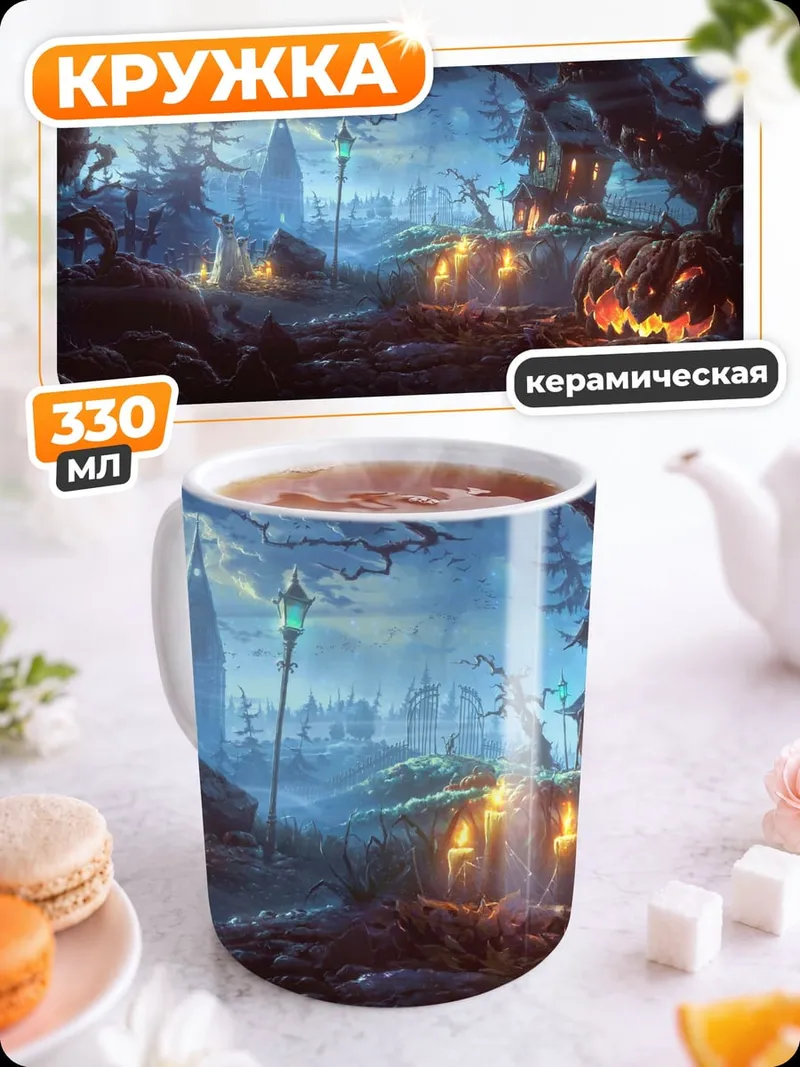 Кружка керамическая Жуткий лес на Хэллоуин