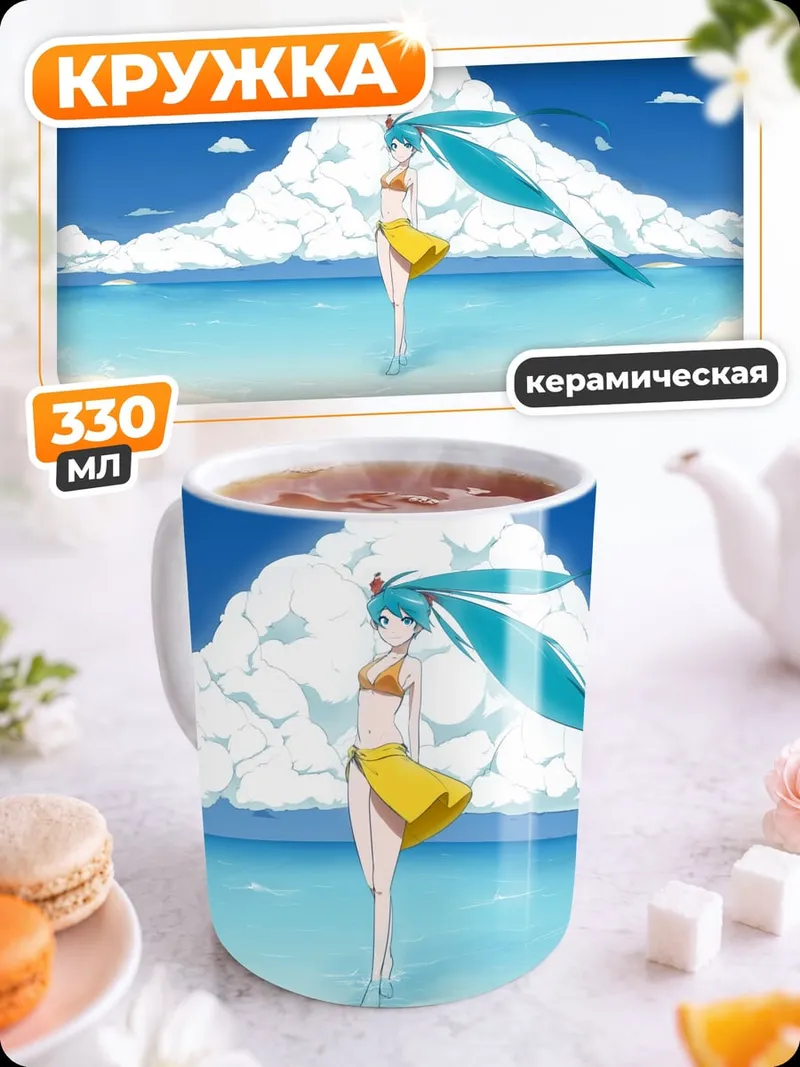 Кружка керамическая Мику на пляже