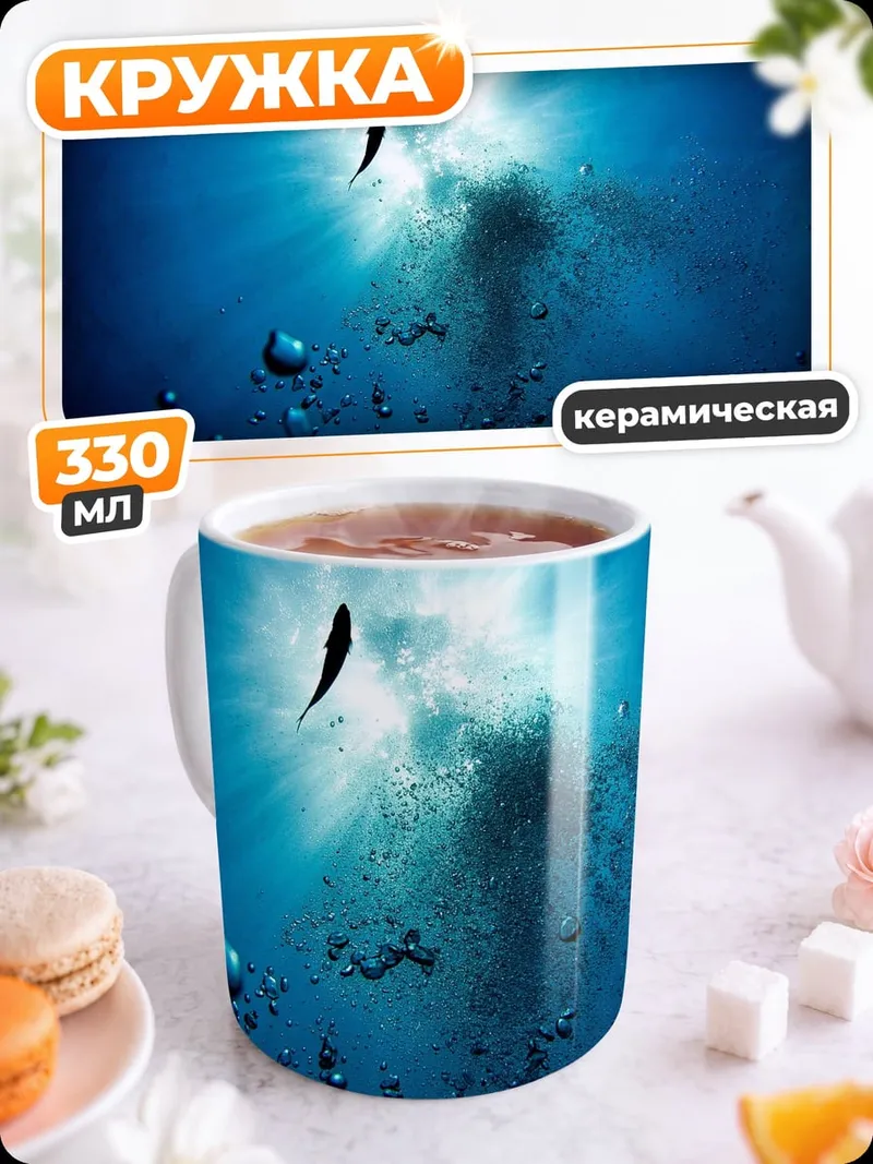 Кружка керамическая подводный мир рыбы