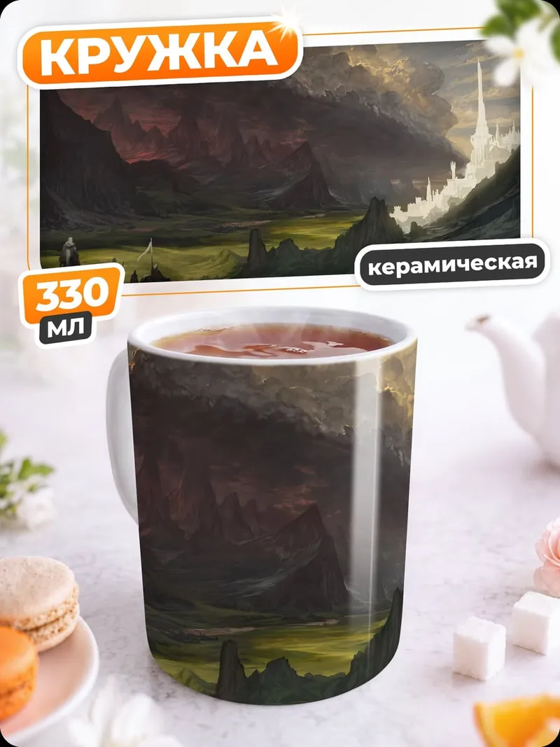 Кружка керамическая Фэнтезийный пейзаж с городом