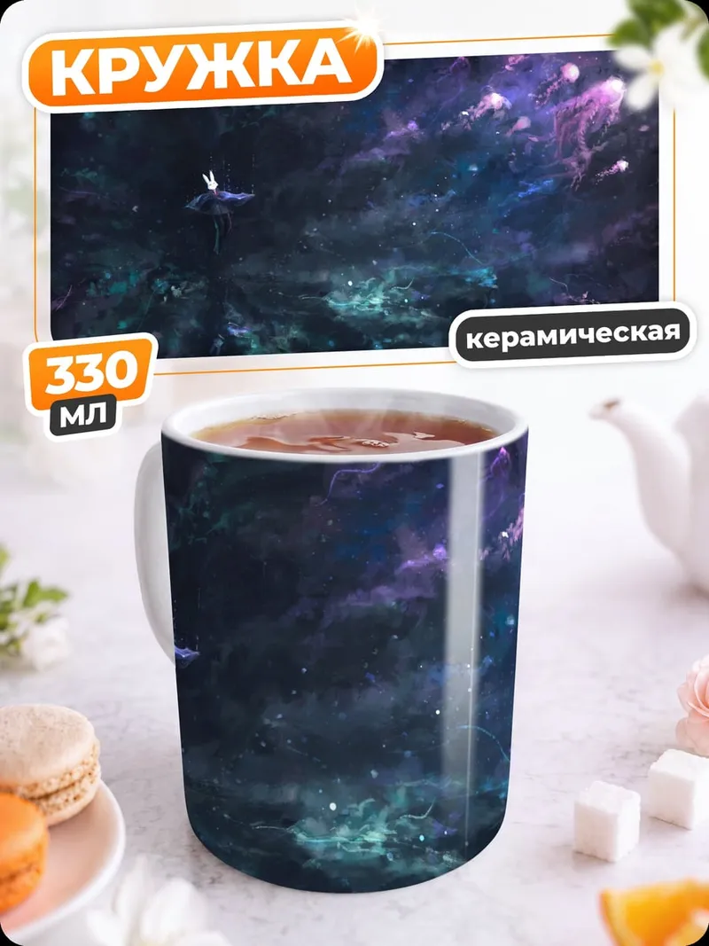 Кружка керамическая космическая медуза