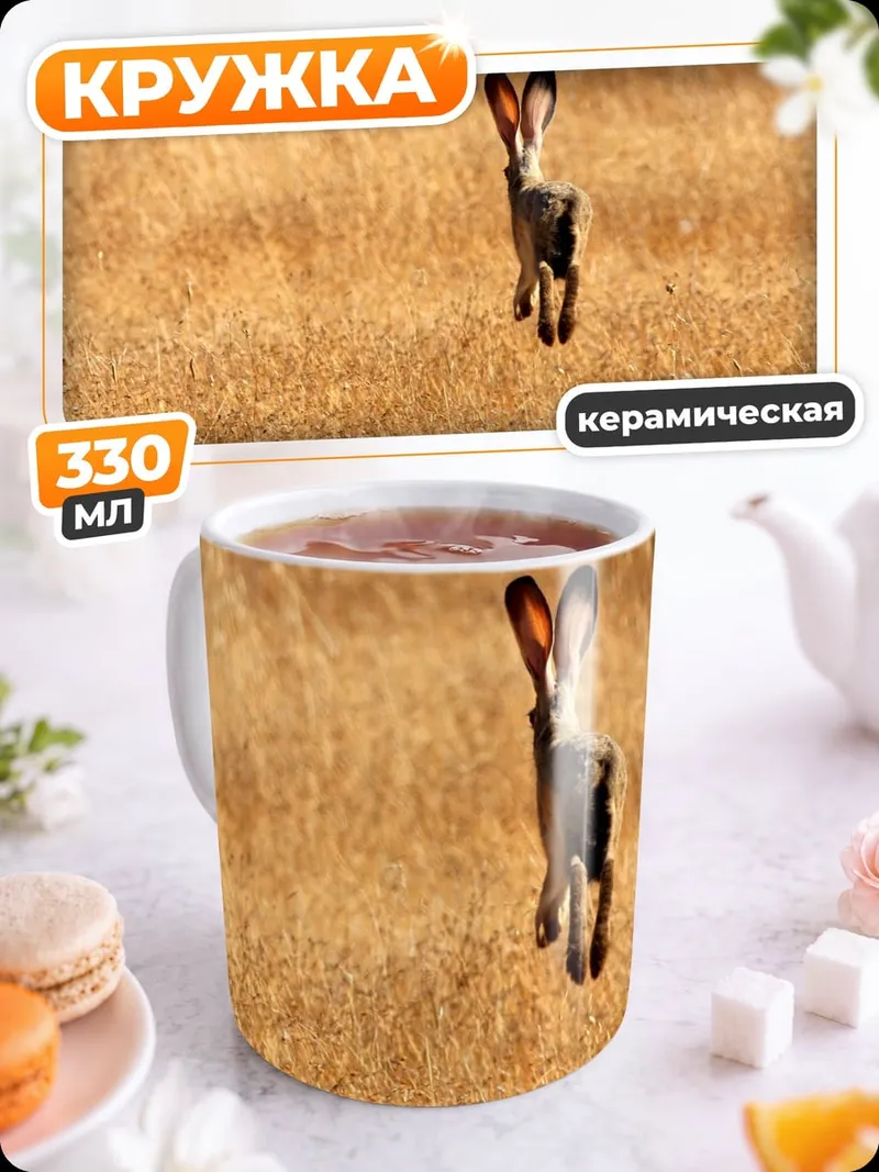 Кружка керамическая Заяц в поле