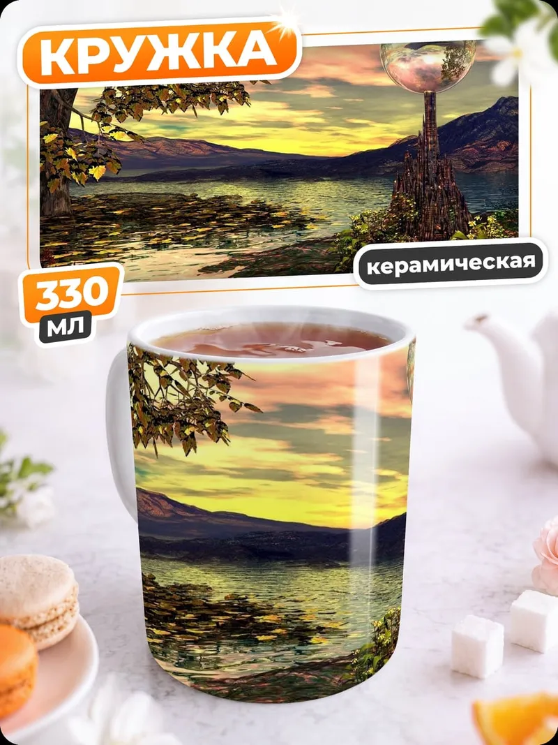 Кружка керамическая пейзаж с шаром