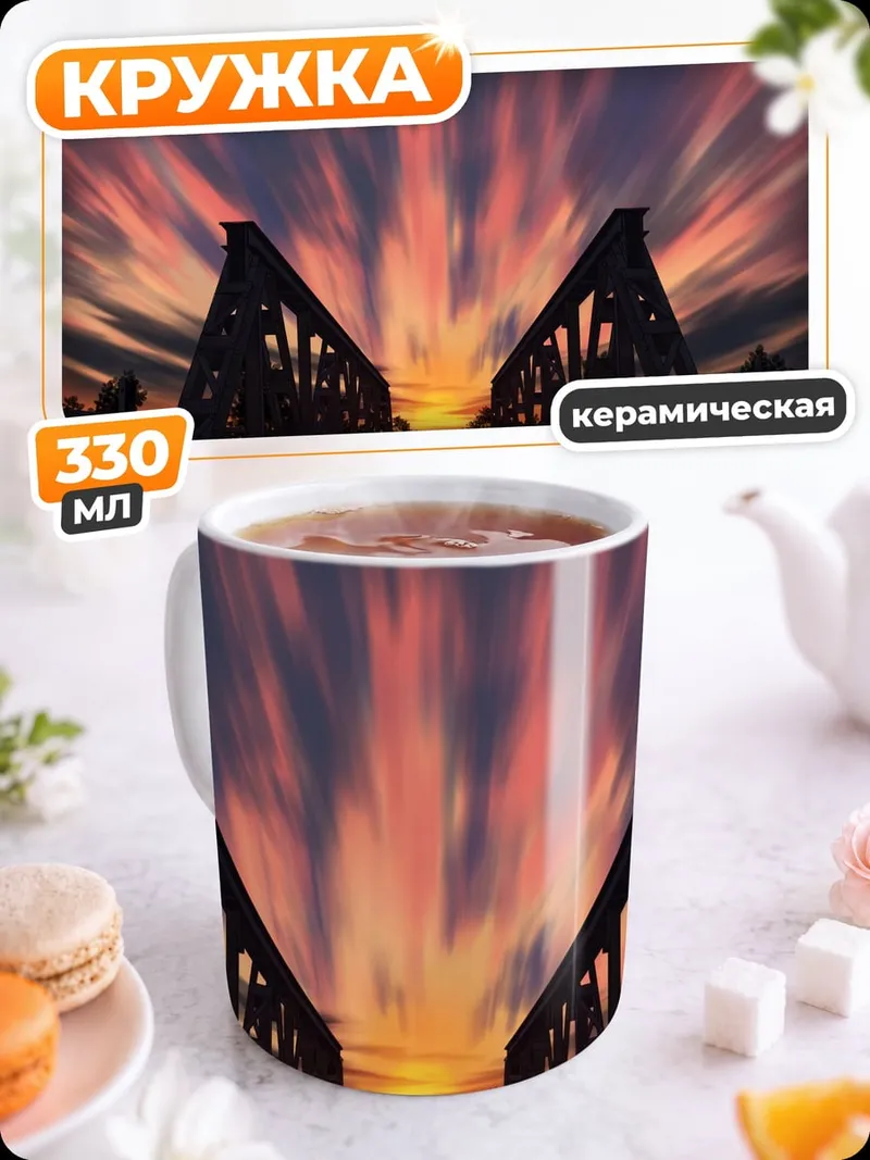 Кружка керамическая Закат над мостом