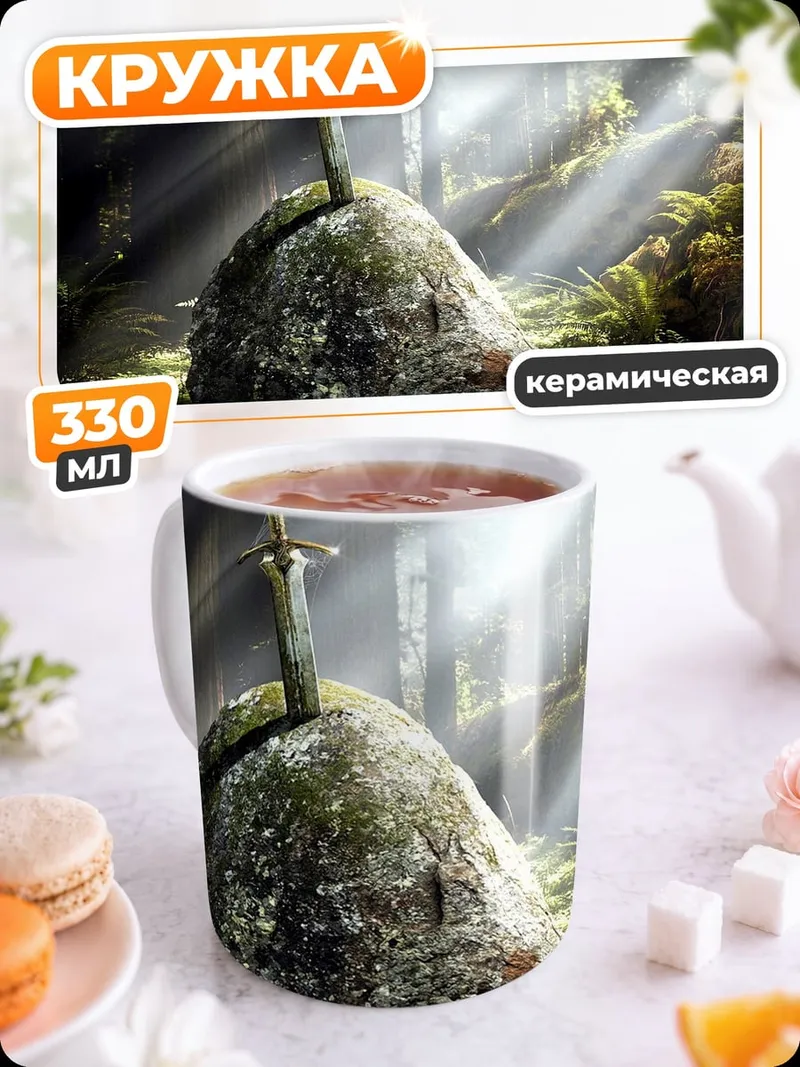 Кружка керамическая меч в камне