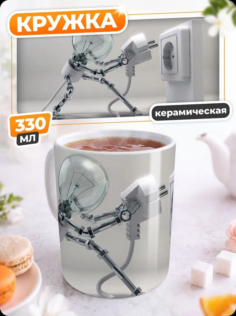 Кружка керамическая лампочка подключается