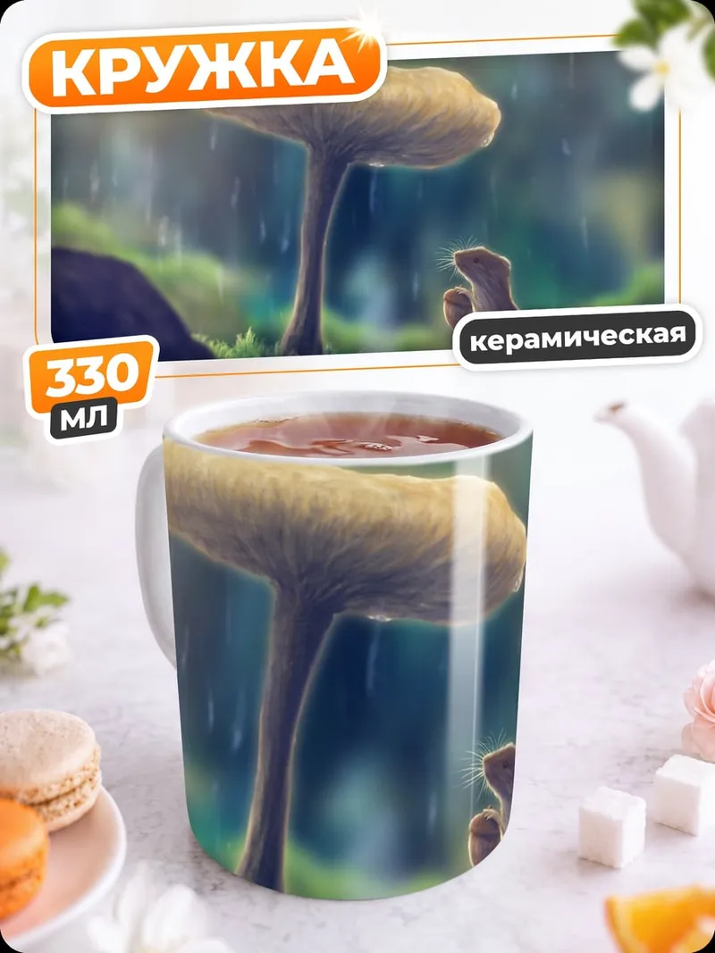Кружка керамическая грибы под дождем