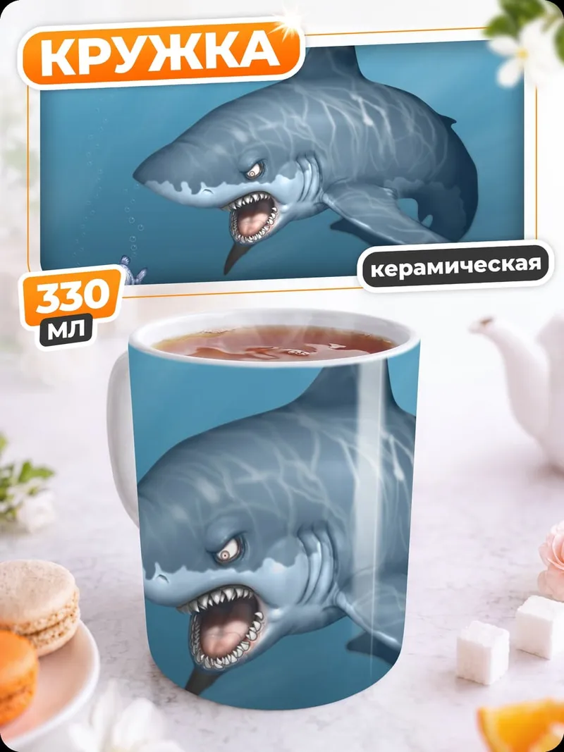 Кружка керамическая Акула и рыбка