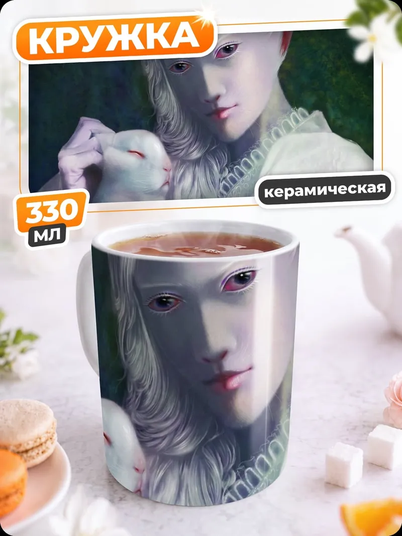Кружка керамическая Эльф с кроликом