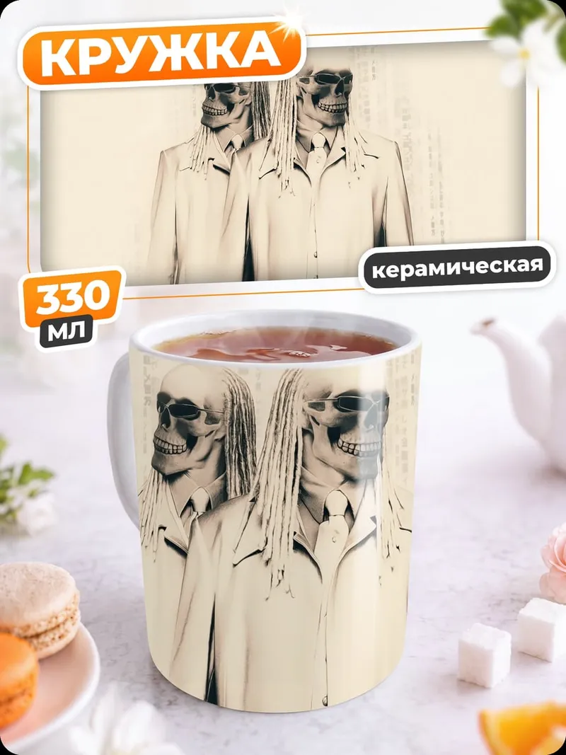 Кружка керамическая Два скелета в костюмах