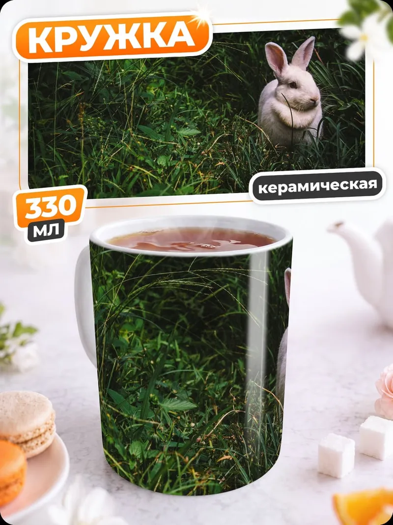 Кружка керамическая Кролик в траве