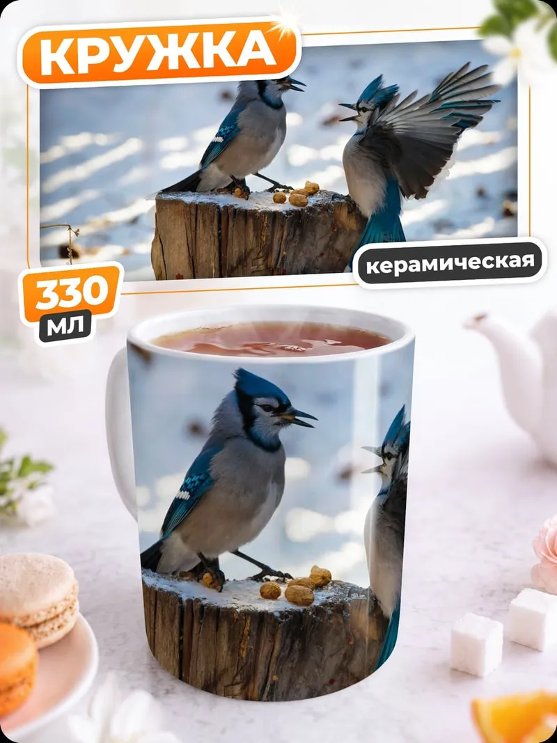 Кружка керамическая Сойки на пне