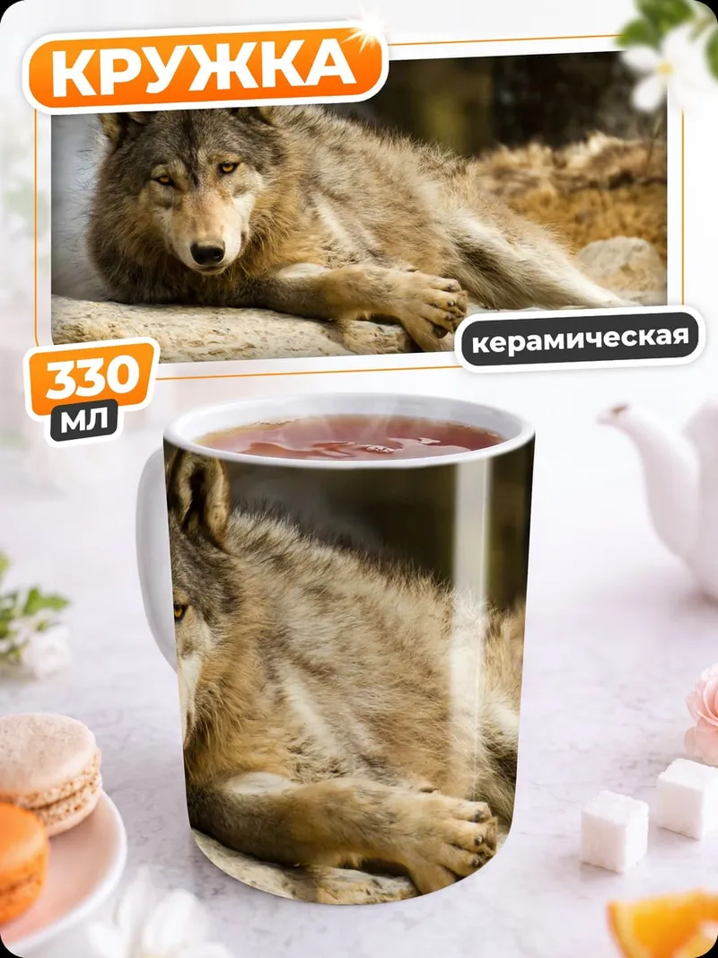 Кружка керамическая Лежащий волк