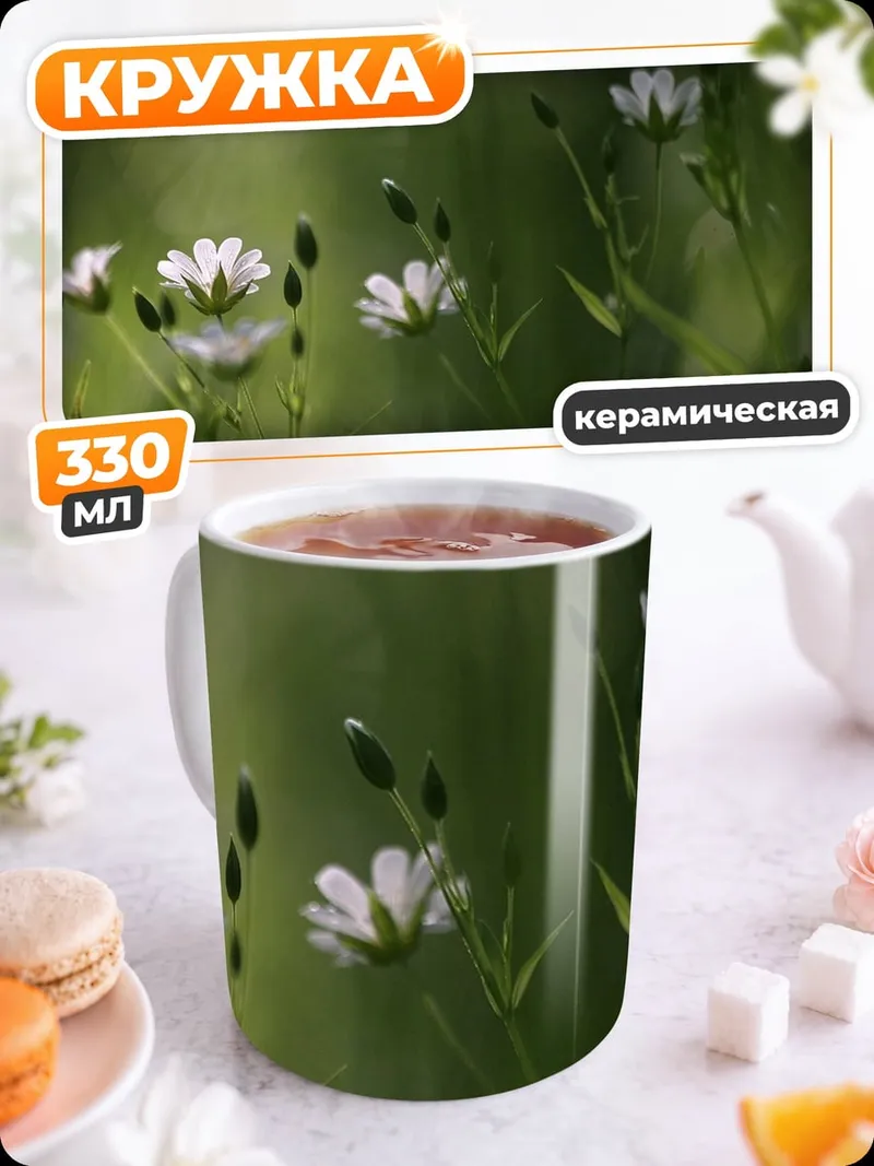Кружка керамическая Полевые цветы в траве