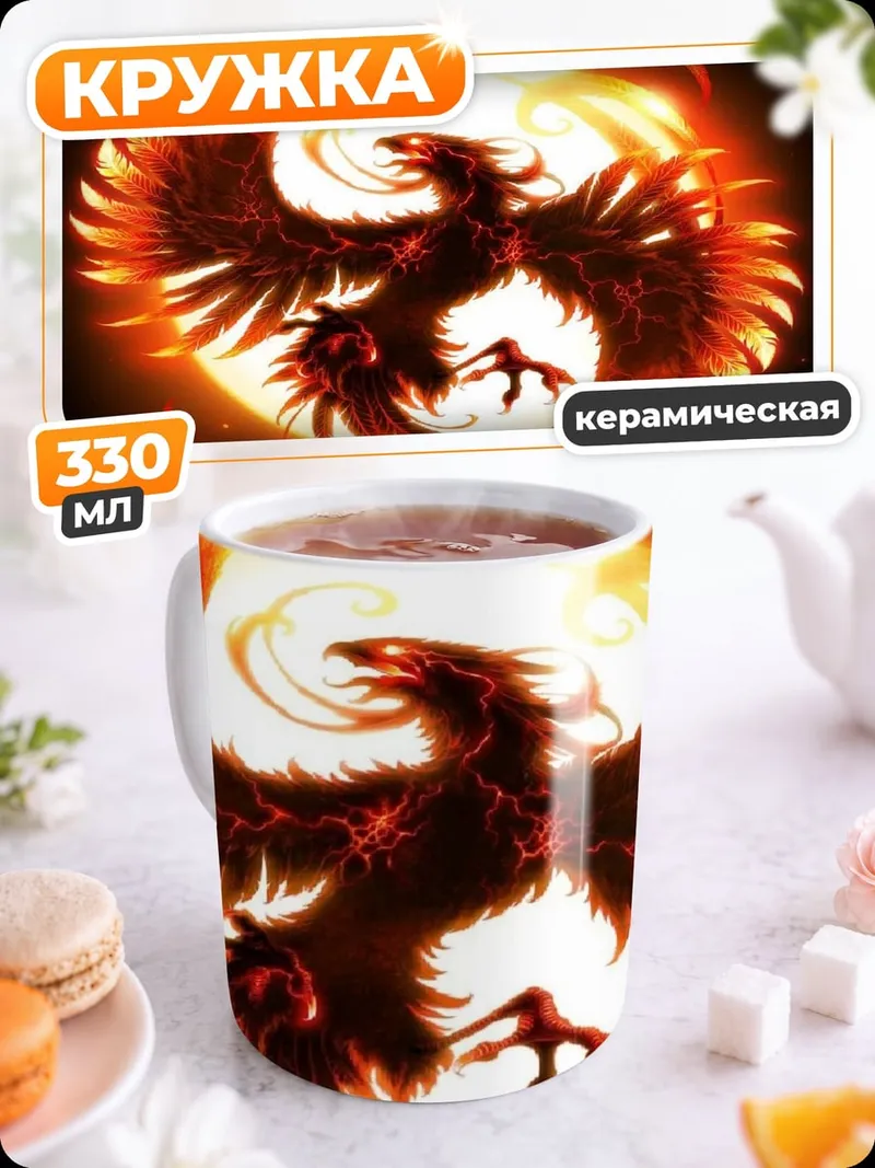 Кружка керамическая Феникс в огне