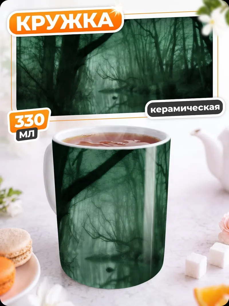 Кружка керамическая Мрачный лес река