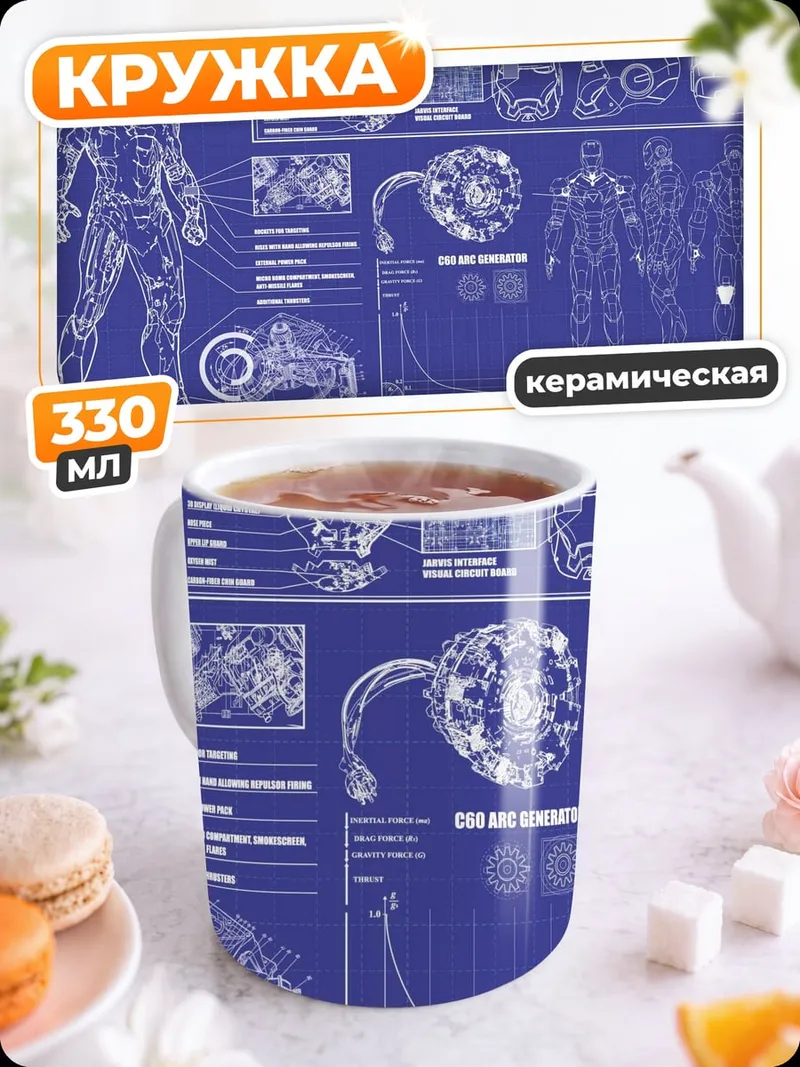 Кружка керамическая Чертеж Железного человека