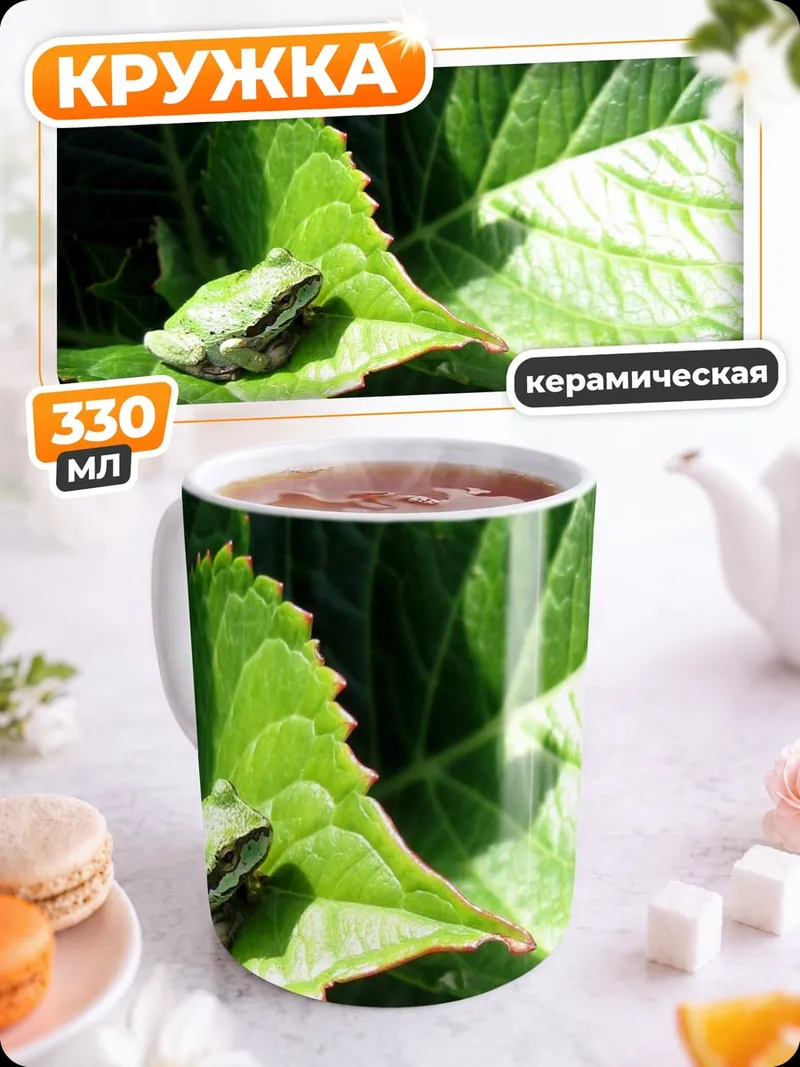 Кружка керамическая Лягушка на листе