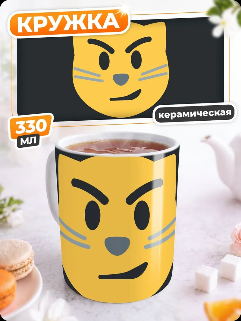 Кружка керамическая Злой кот эмодзи