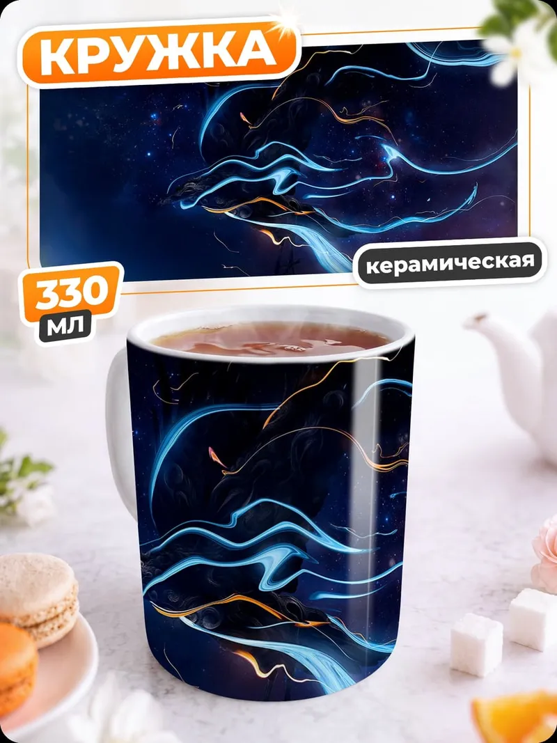 Кружка керамическая Космические неоновые потоки