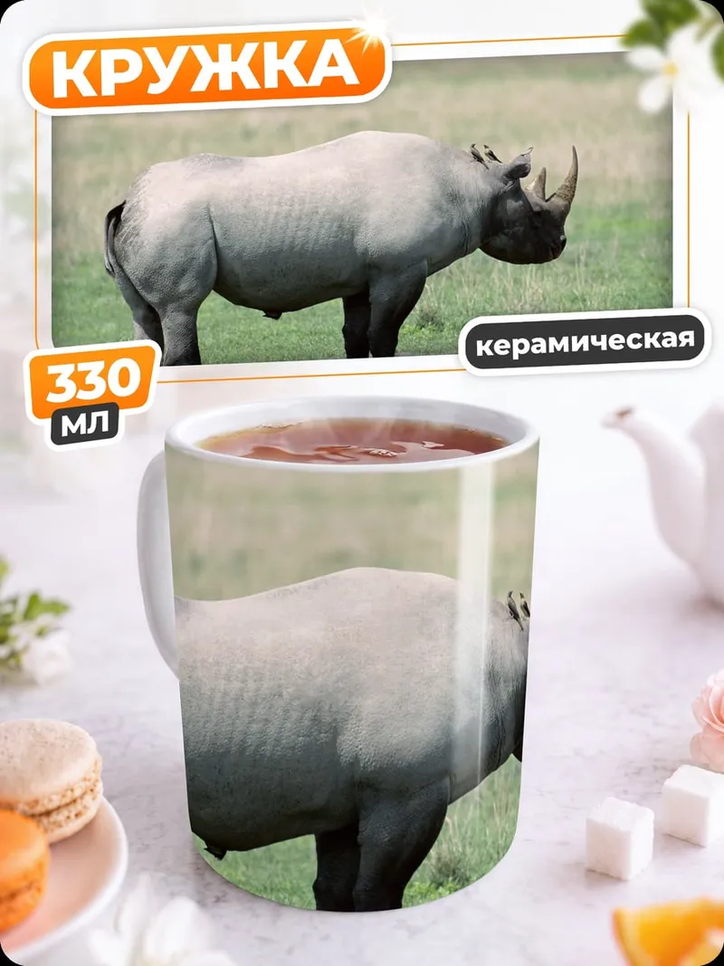 Кружка керамическая черный носорог