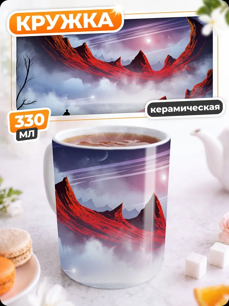 Кружка керамическая фантастический пейзаж с человеком