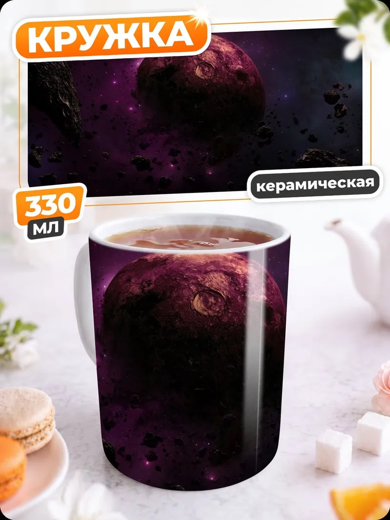 Кружка керамическая космическая планета