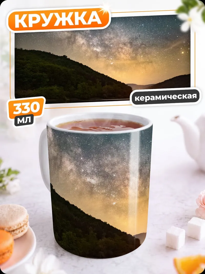 Кружка керамическая Ночное небо над озером